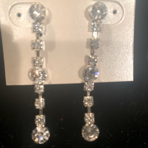 Rhinestone/Silver Dangle Post 
Earrings-Lead/Nickel Free - Picture 1 of 4